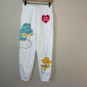 Women's Y2K Care Bear Graphic White Sweatpants Joggers 90s Size XXS